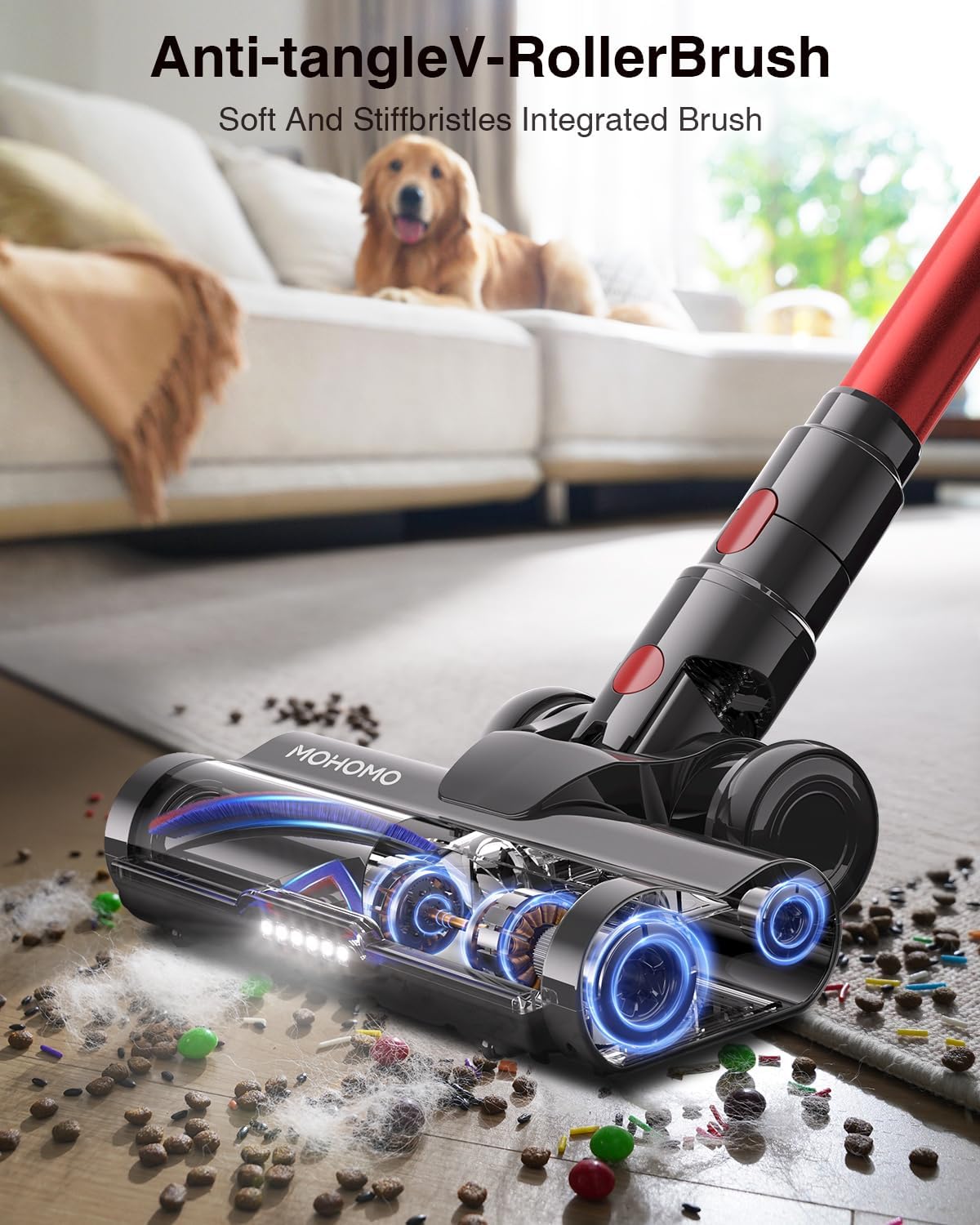 Cordless Vacuum Cleaner, 600W/50KPa/70Mins Vacuum Cleaners for Home, Self-Standing Stick Vacuum with Anti-Tangle Brush & OLED Touch Screen, Vacuum Cleaner for Hardwood Floors and Carpet,Pet Hair,Car