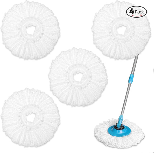 Mop Replacement Heads - 4 Pack Microfiber Refill Heads Universal for 360°Spin Magic Mopping,Hurrica,Mopnad and Cassabel (4pc-White)