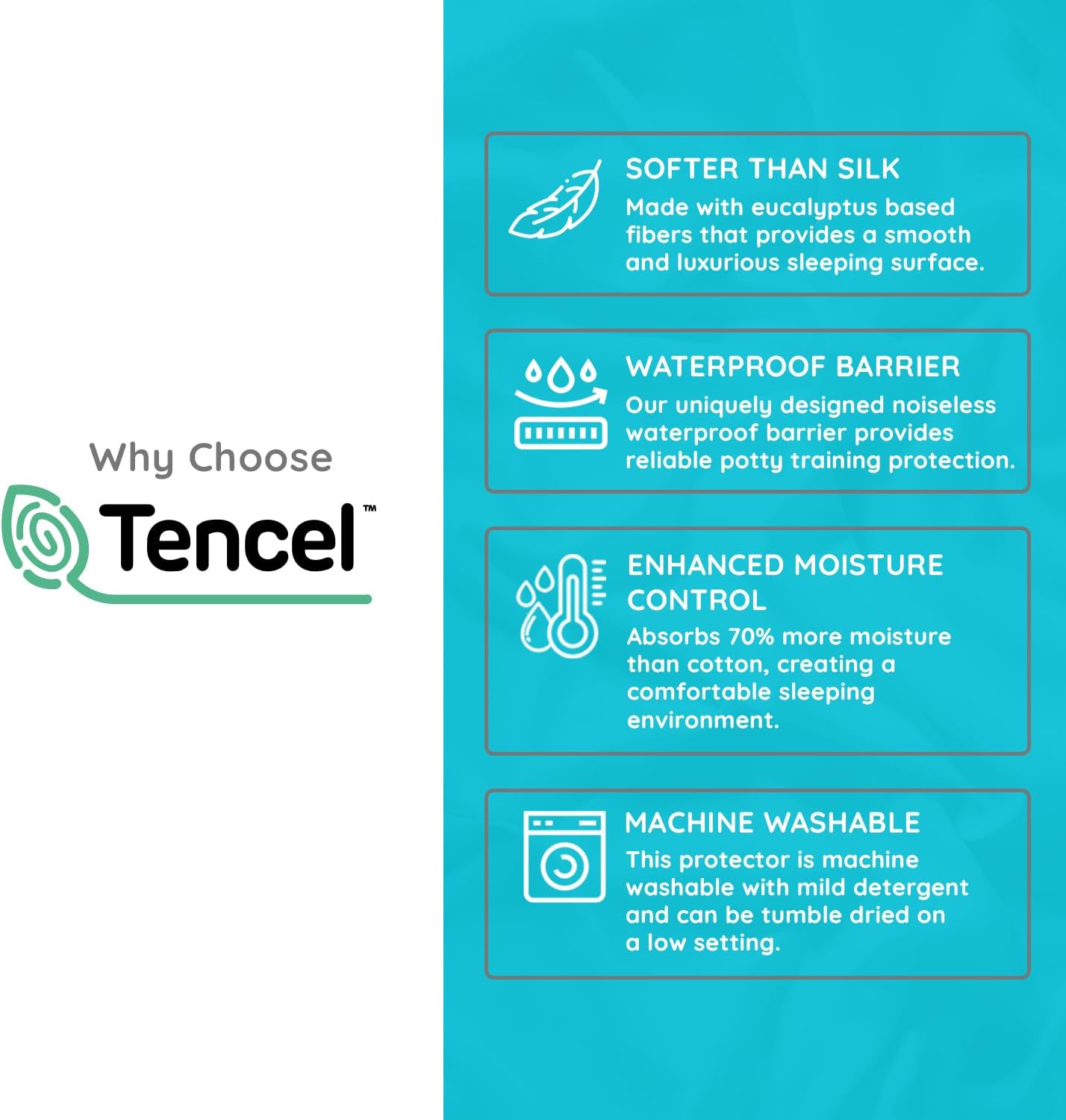 PUREgrace Tencel Mattress Protector (Full) – Waterproof, Noiseless Cover for Potty Training, Breathable and Durable with Deep-Pocketed Corners for Secure Fit