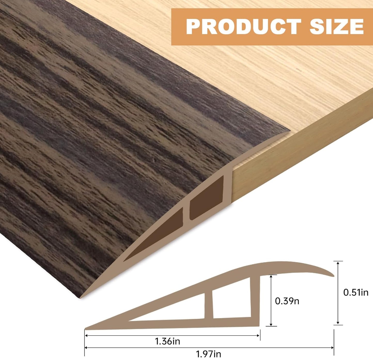 Vinyl Door Threshold Flooring Transition Strip Self Adhesive Carpet Edging Strip for Laminate Doorway Edge Threshold from 1/5" to 2/5" (Grayish Brown Wood Grain, 3.3 Ft)