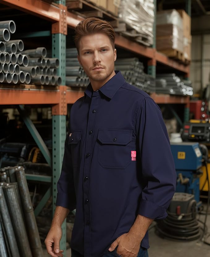 TICOMELA FR Shirts for Men Flame Resistant Shirt CAT2 Light Weight 6.5oz Fire Retardant Men's Welding Shirt