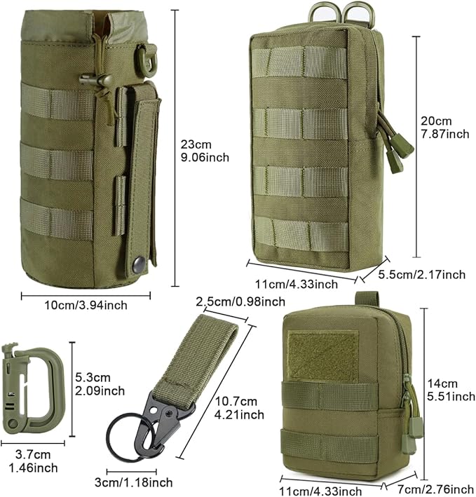 MUCHER 3 Pack Molle Pouches Tactical Pouches EDC Pouch Organizer Molle Bag Utility Pouch with 3 Carabiners and Key Rings for Outdoor Hiking Camping Training