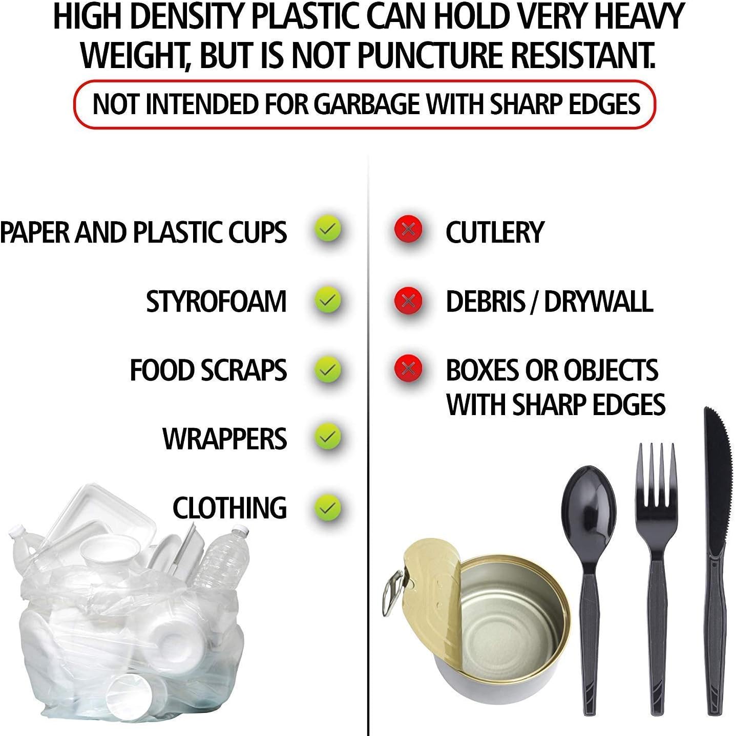 Aluf Plastics High Density Trash Bags, 10 Gallon, 4000 Count, 6 Micron (eq), 24" x 24", Clear, for Bathroom, Office, Industrial, Commercial, Janitorial, Municipal, Recycling