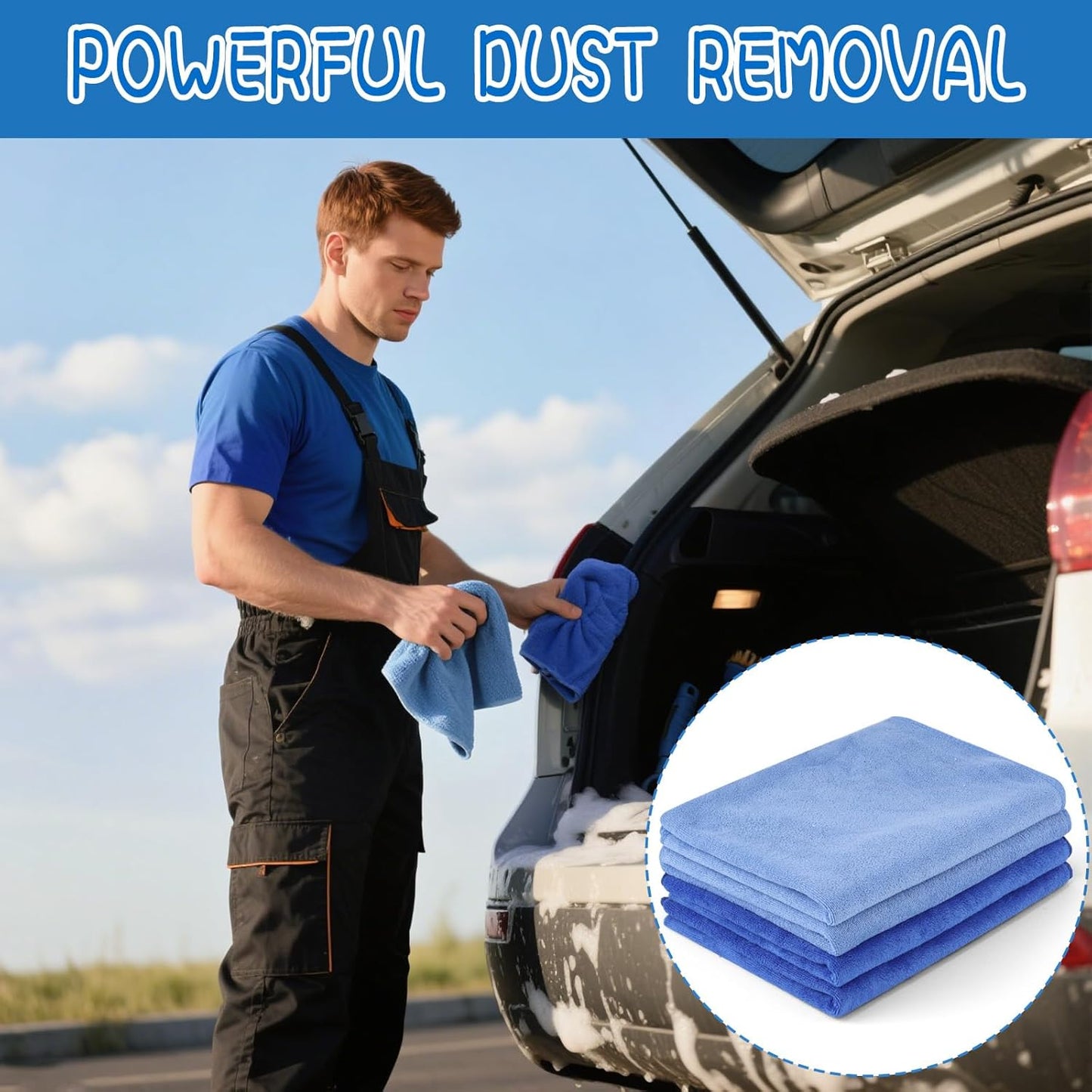 4 Pack Extra Large Microfiber Cleaning Cloths 20"x30", Lint-Free Reusable Towels for Home, Glass, Windows, Office, Kitchen, Bathroom – Mixed Blue