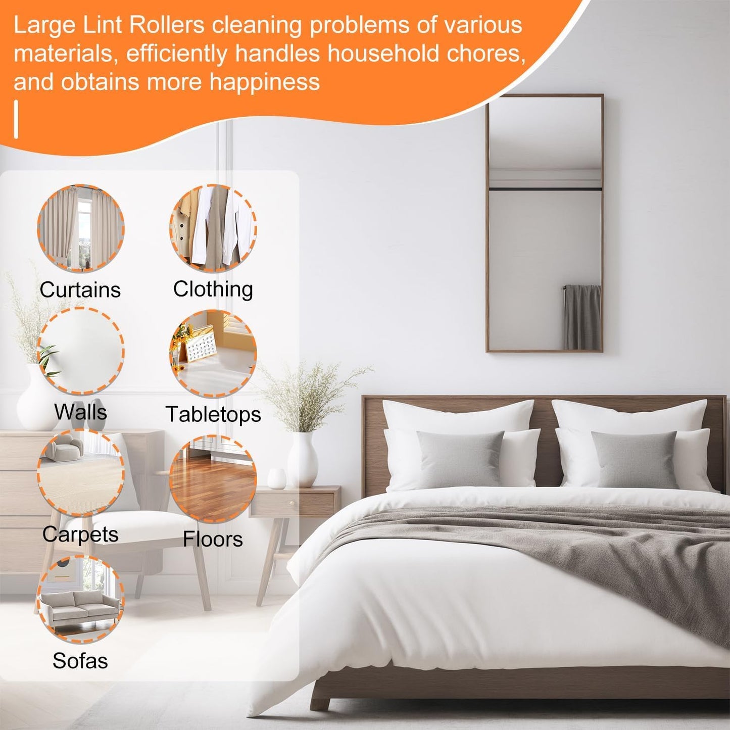 Large Lint Roller Pet Hair Remover 540 Adhesive Sheets Rollers 9.45 Extra Sticky Dog Cat Adjustable Handle 7.9-47.6 Inch, 6 Replaceable Rolls 90 Sheets Each, 3 Extension Rods for 4 Heights