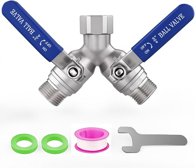 Lead-free Hose Splitter 2 Way Heavy Duty ，304 Stainless Steel Garden Hose Splitter with Long Handle，Outdoor Full Flow Y Valve ，3/4 Inch GHT Thread