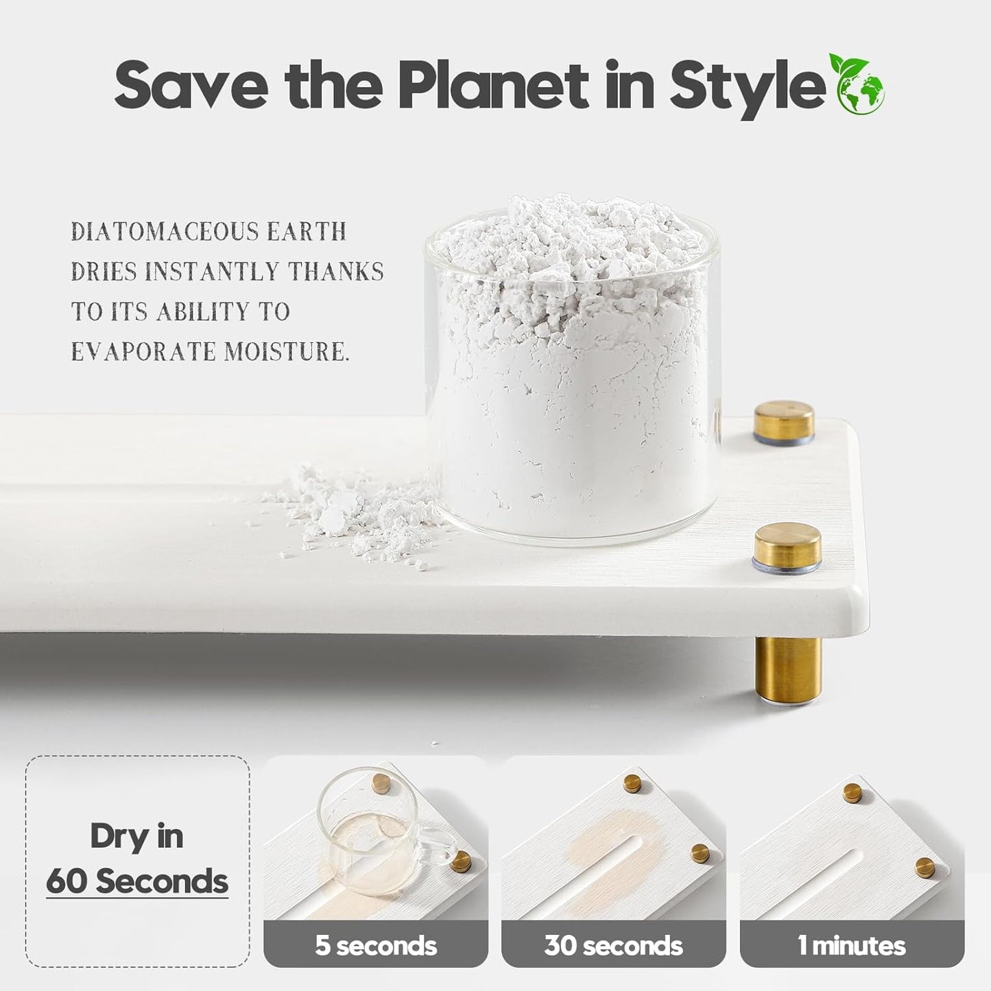 Water Absorbing Stone Sink Caddy Kitchen Sink Organizer Tray, Diatomite Bathroom Counter Tray, Gold Faucet Drying Mat Coaster Soap Dish Rack Riser Dispenser Sponge Holder, White 10" x 4"