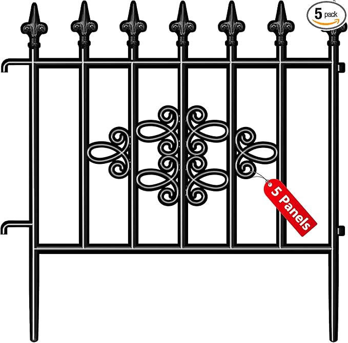 AMAGABELI GARDEN & HOME 5panels Decorative Garden Fences and Borders for Dogs 26in(H)×10ft(L) No Dig Metal Fence Panel Garden Edging Border Fence for Animal Barrier Fencing for Flower Bed Yard Patio