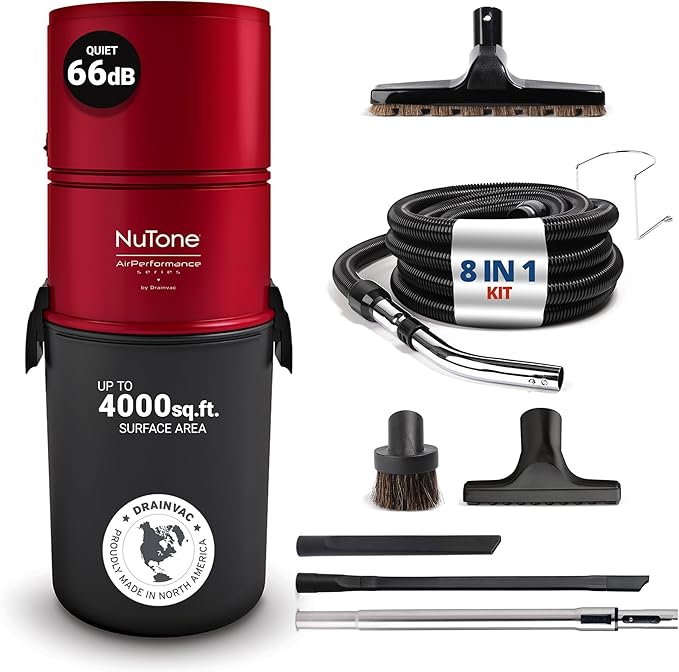 Broan-nutone 550 Air watts Residential Central Vacuum System with Standard Tool Set Accessories for Cleaning Floors, Carpets, Furniture, or Any Surfaces - Anti-Vibration, Powerful Suction