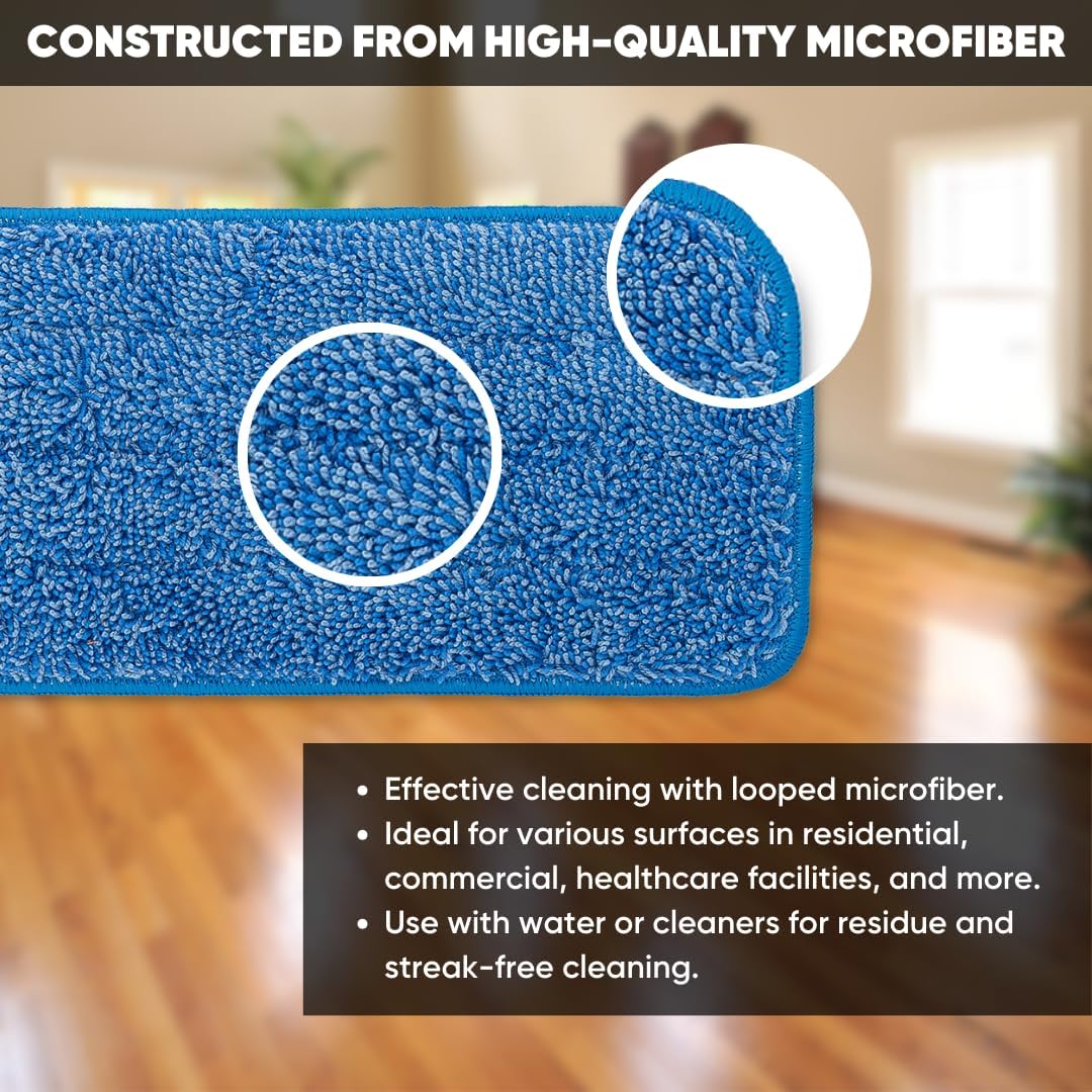 Microfiber Wholesale 18 inch Microfiber Mop Pads - Machine Washable, Reusable, Refills & Replacement Wet Mop Heads Compatible with Any Microfiber Flat Mop System (18 Pack)