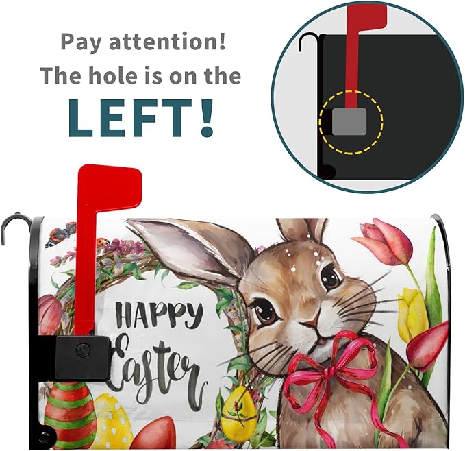 Happy Easter Bunny Magnetic Mailbox Covers Cute Rabbit with Egg Flower Wreath Decorative Mailboxes Wraps Post Letter Box Cover Standard Size 25.5x21In Spring Holiday Decor for Home Outdoor Garden Yard