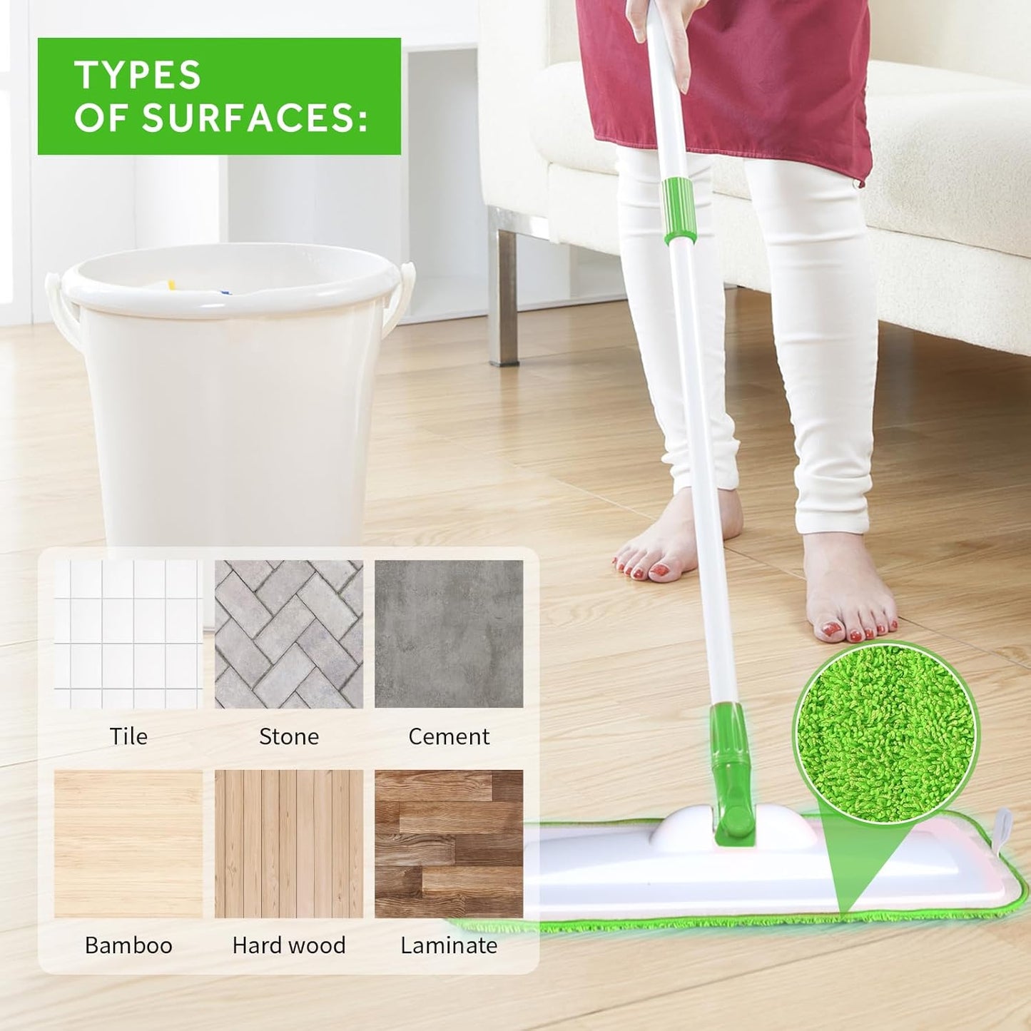 18 inch Mop Pads Refills, 3 Pack Microfiber Reusable Replacement Mop Pads Flat Replacements Heads for Wet Or Dry Floor Cleaning and Scrubbing, Green Cloth