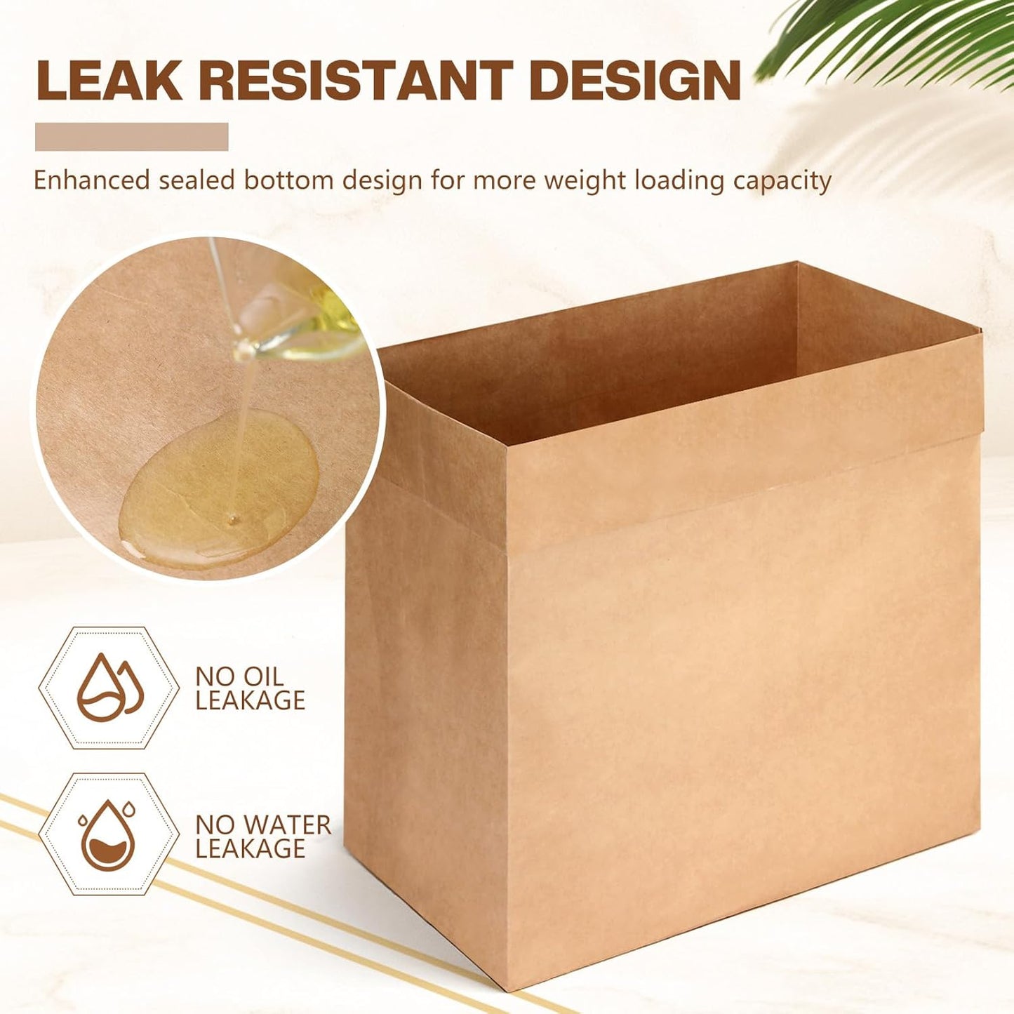 60 Pcs Trash Compactor Bags for Kitchen Pre-Cuffed Heavy Duty Kraft Paper Compactor Bags with Waterproof Liner Reinforced Bottom for Kitchen Use, 20.47 x 15.75 x 8.66"