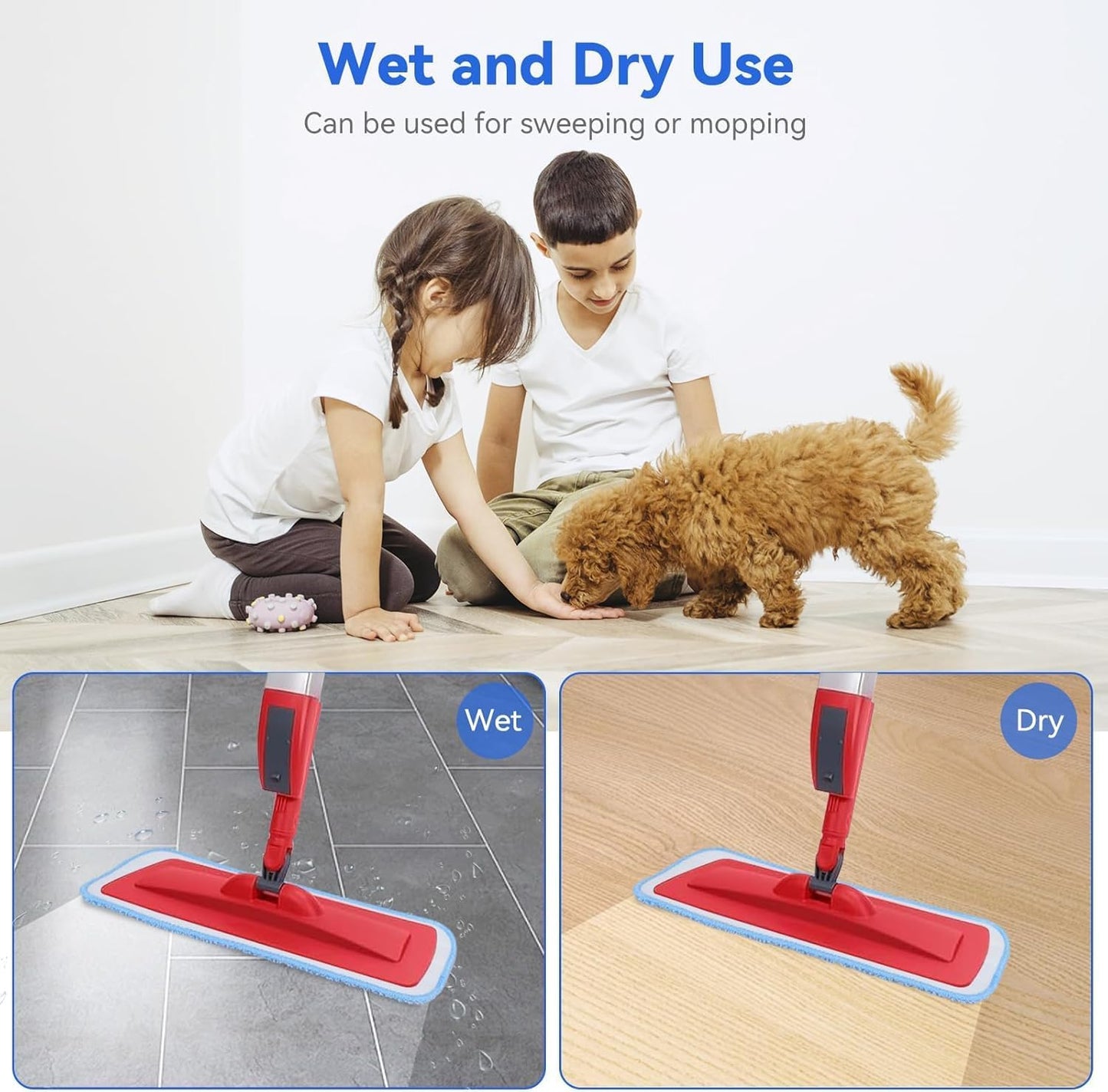 16.5 inch Microfiber Mop Pads for Rubbermaid Reveal Spray Mop and Any 16.5" Flat Mop - 6 Pack 13''-15'' Spray Mop Pad Reusable Washable Replacement Refills - Blue & Green