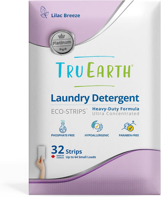 Tru Earth Platinum - Heavy Duty Laundry Detergent Sheets - Up to 64 Loads (32 Count), Lilac Breeze Scent - Ultra-Concentrated Formula - Eco-Friendly Laundry Sheets