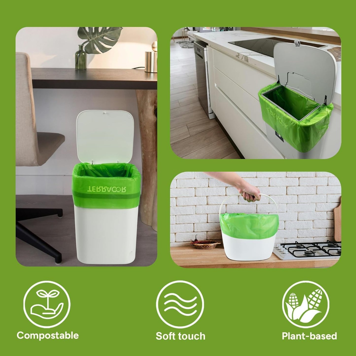 1.3 to 1.6 Gallon Compostable Trash Bags, 35 Count Green Compost Bags for Countertop Bin, Food Waste, Dispenser Packs Organic Biodegradable Bags BPI Certified Meet ASTM D6400 Standard