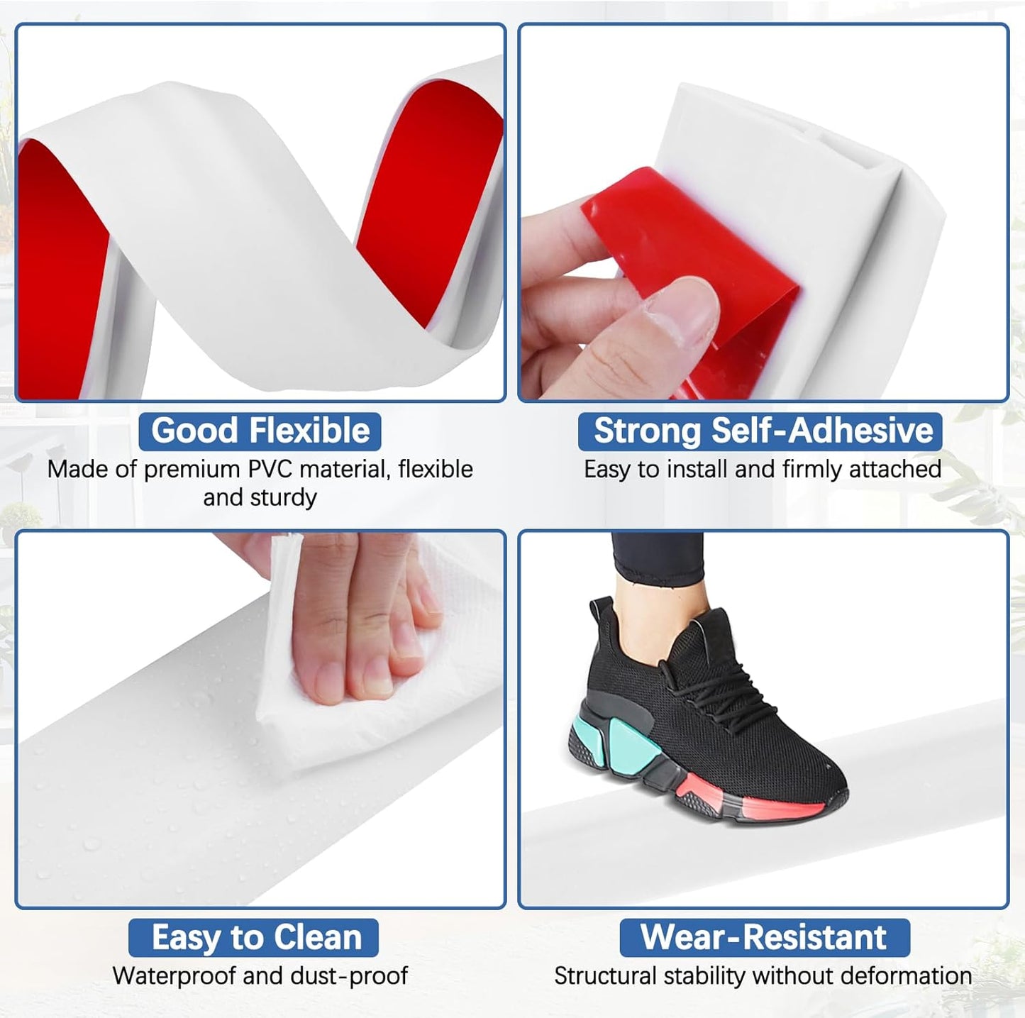 Vinyl Door Threshold Flooring Transition Strip Self Adhesive Carpet Edging Strip for Laminate Doorway Edge Threshold from 3/5" to 4/5" (White, 3.3 Ft)
