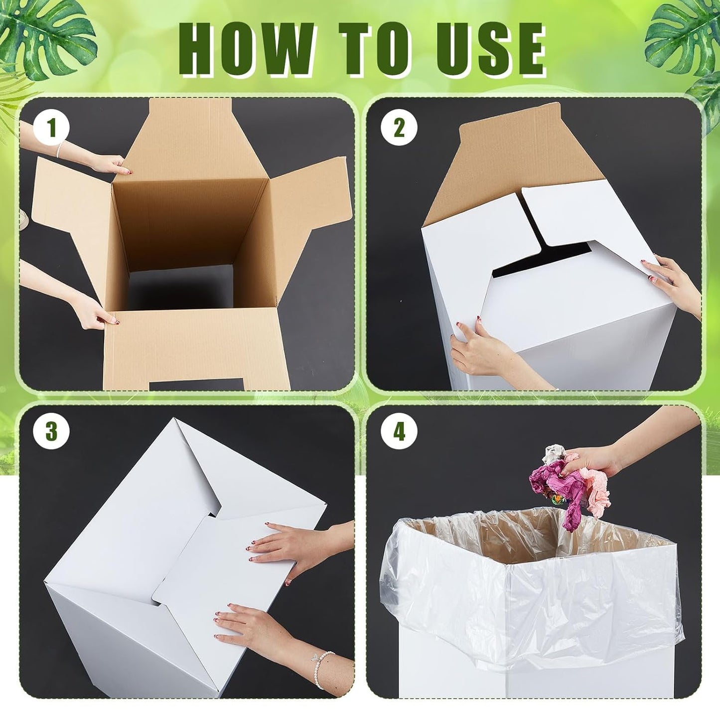 10 Pack 13 Gallon Cardboard Trash Cans Disposable and Reusable Corrugated Cardboard Cans Recycling Bins Bulk with 20 Garbage Bags for Parties Events