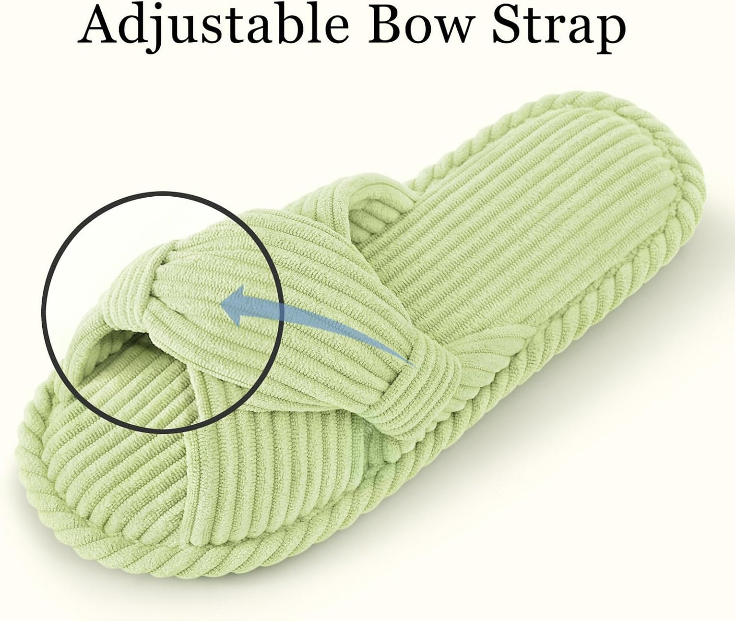 Evshine Summer House Slippers for Women Corduroy Cross Bow Indoor Slippers Open Toe Slip On Bedroom Shoes with Memory Foam