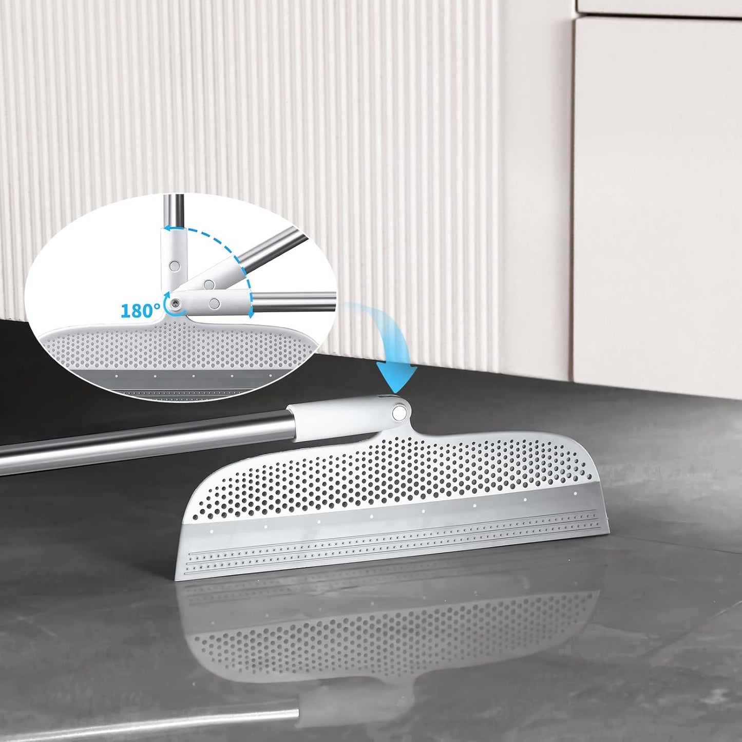 Magic Broom Floor Squeegee Pet Hair Remover, Silicone Squeegee Broom for Floor, 51.77" Long Handle for Carpet, Bathroom Tile, Hardwood, Fur,Garage, Liquid Spills, Fine Dust