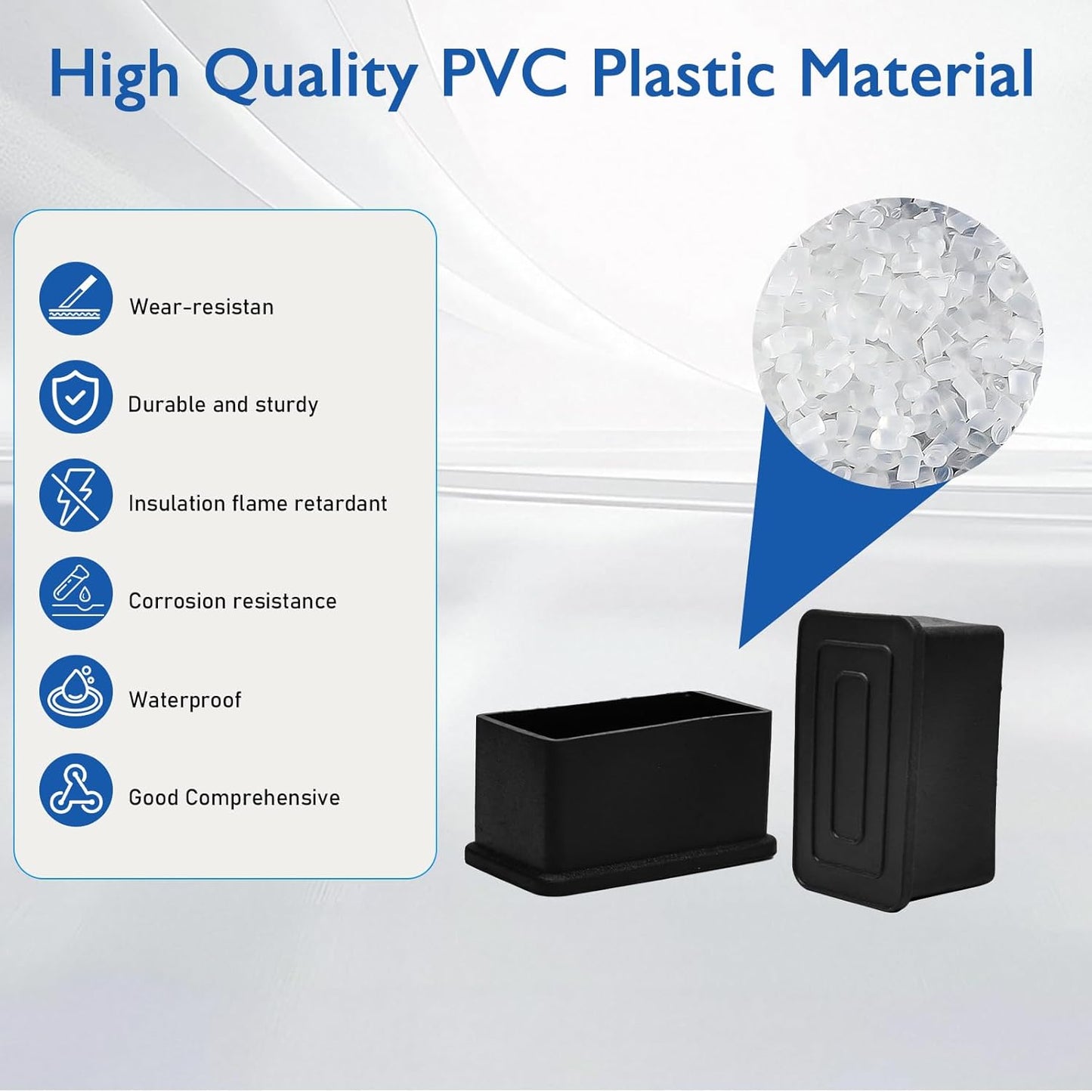 4 Pcs 1" x 2" Rectangular Rubber Chair Leg Caps, PVC Table Leg Covers, Flexible & Anti-Slip Furniture Leg End Caps, Chair Leg Floor Protectors for Bar Stool Leg Patio Indoor, Black