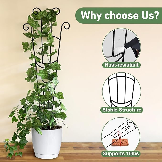 32.6in Plant Trellis for Climbing Plants Indoor, Expandable Large Metal Trellis for Potted Plants, Heavy-Duty Tall Pothos Plant Climber Support for Ivy Pothos Hoya Monstera, 4P