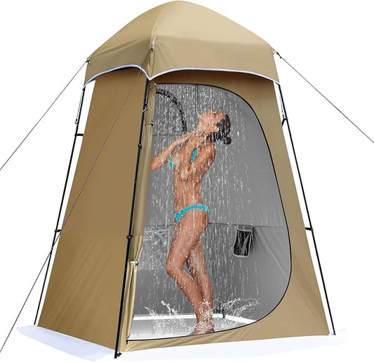 Camping Shower Tent, Oversize Pop Up Changing Tent, Portable Outdoor Bathroom Toilet Tent with Floor, Easy Set Up Privacy Shelter for Dressing, Hiking, Fishing, UPF50+