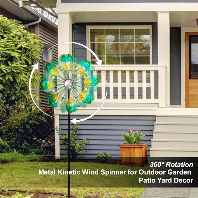 Metal Peacock Wind Spinner for Outdoor Garden Decor - 36 Inch Height Feather Wind Catcher with Stake, Lawn & Patio Art, Weather-Resistant Yar