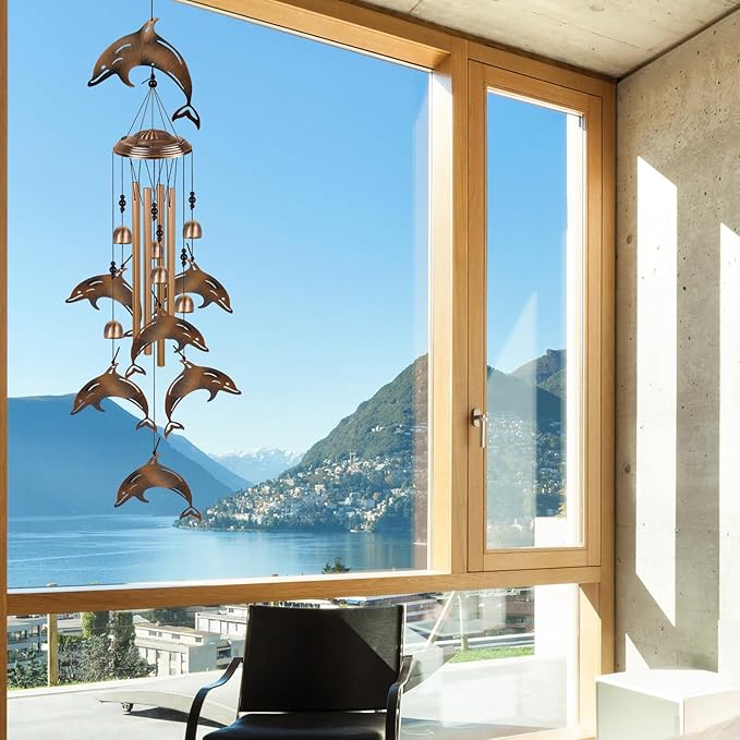 Bronze Dolphin Wind Chimes Decor, Mobile Wind Catcher, Retro Wind Bells, Blessing Wind Chime, Memorial Windchimes for Home, Balcony, Yard, Room, Xmas, Party, Indoor, Garden Decoration, Gifts for Mom