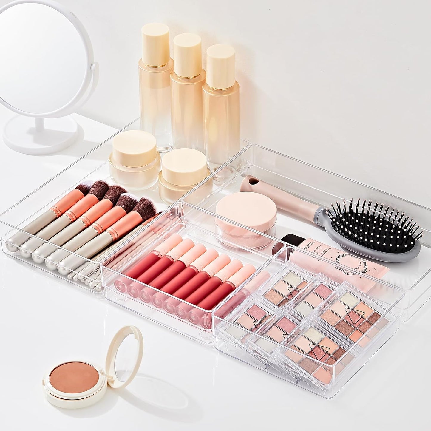 SMARTAKE 6 PCS Clear Plastic Drawer Organizers Set, Large Size Non-Slip Desk Drawer Organizer, 2-Size Versatile Bathroom and Vanity Drawer Organizer Trays for Makeup, Bedroom, Office, Kitchen Utensils