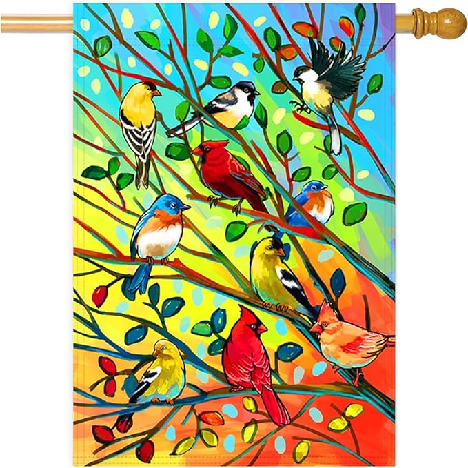Tree Bird House Flag 28x40 Inch Double Sided Welcome Holiday Yard Outdoor Decoration