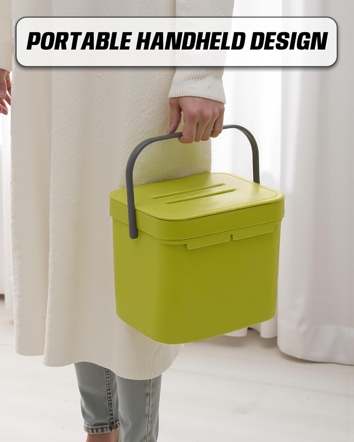 Countertop Compost Bin Kitchen, 1.8 Gallons Hanging Trash Can with Lid for Kitchen Cabinet Door, Under Sink, Wall Mounted Waste Bin for Bathroom, 7L(Lime Green)