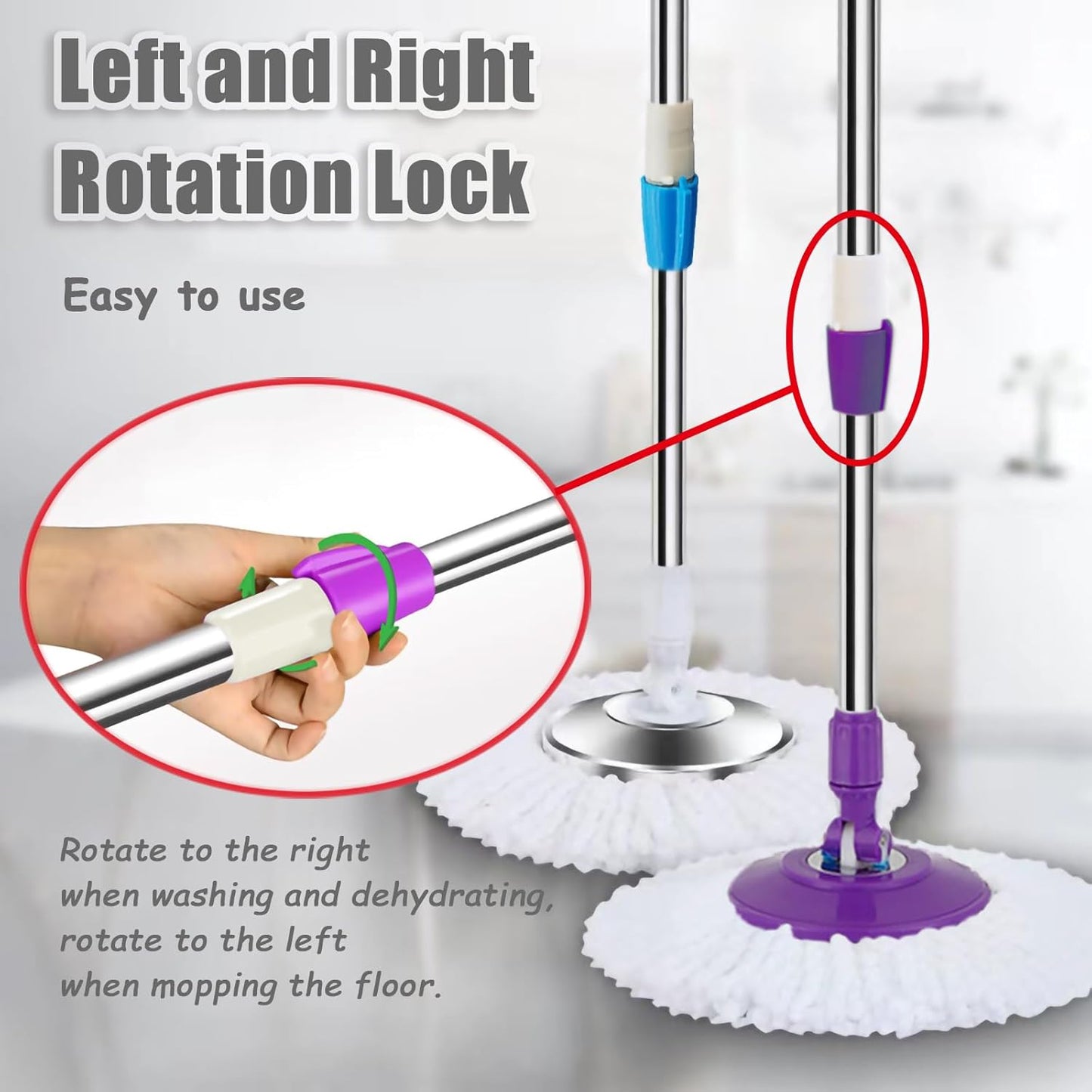 Extended Spin Mop Replacement Mop Handle, Upgraded 60-inch 360 Degrees Rotating Telescopic Replacement Mop Stick for Spin Mop Bucket Cleaning System Floor Cleaning (Plastic Disc, Khaki)