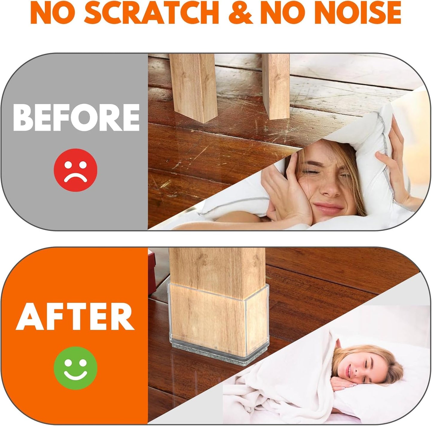 Rectangle Chair Leg Protectors for Hardwood Floors,16 PCS Silicone Covers to Protect Wood Tile Floors Felt Pads Furniture Leg Caps Reduce Noise. Easy to Move.(Clear,1 x 3 Inch,Rectangular)