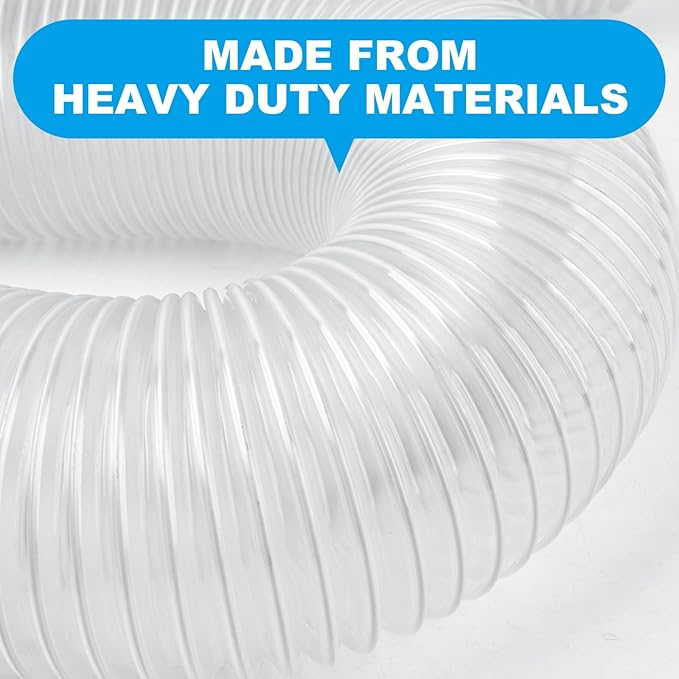 2 1/2" x 50' Heavy PVC Dust Collection Hose,Flexible Clear Debris and Fume Collection Hose with Stainless Steel Hose Clamps for Dust Collectors with 2 1/2" Ports, Ideal for Shop Vacuums