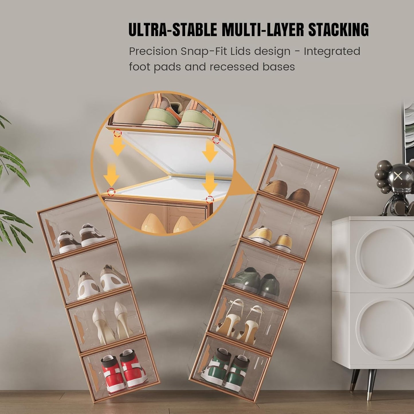 Shoe Storage Boxes Stackable, X-Large Plastic Clear Shoe Organizers with Magnetic Door, Thicken & Sturdy Sneaker Containers, Toy Storage Organizer Bins for Entryway, Closet, Under Bed