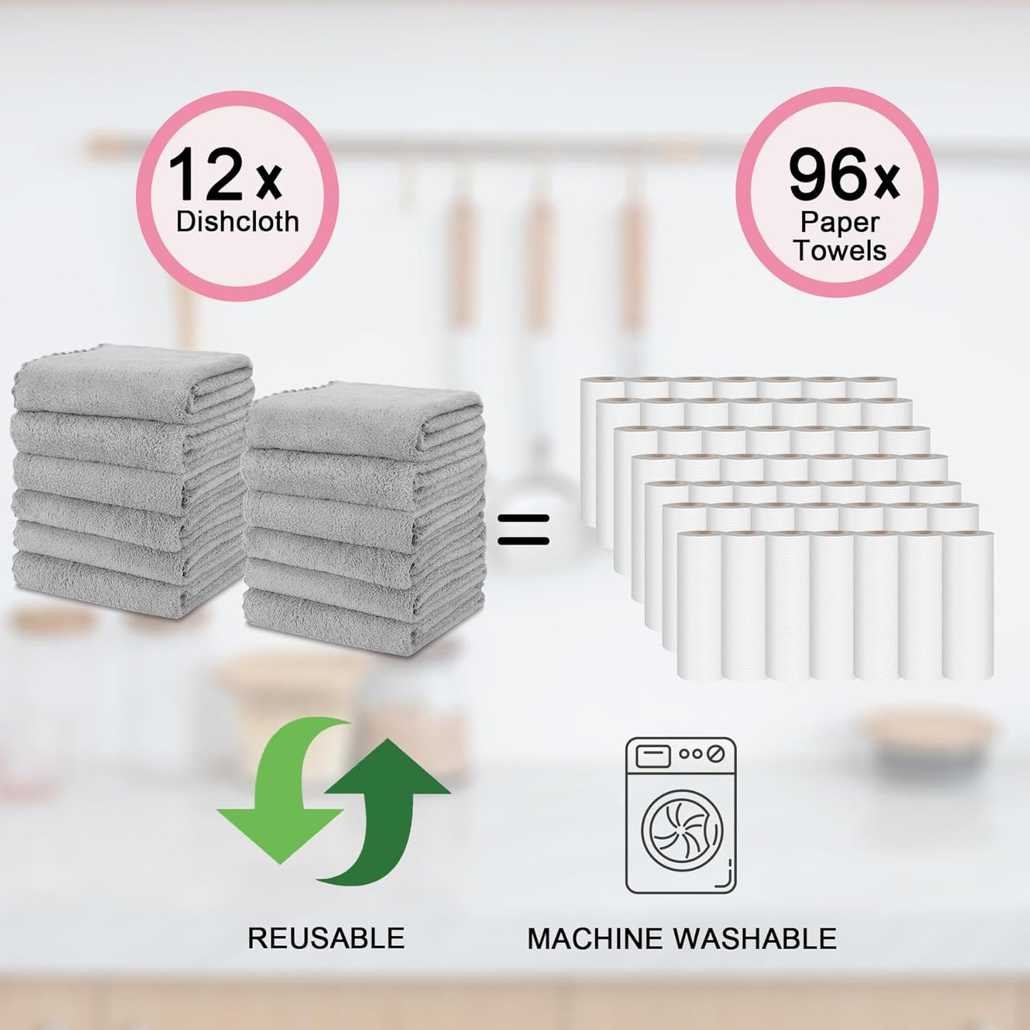 kimteny Kitchen Cloth Dish Towels, 13x28 Inches Premium Dishcloths, Super Absorbent Coral Velvet Microfiber Cleaning Cloths, Fast Drying Rags for Washing Dishes (13x28-12 Pack, Grey)