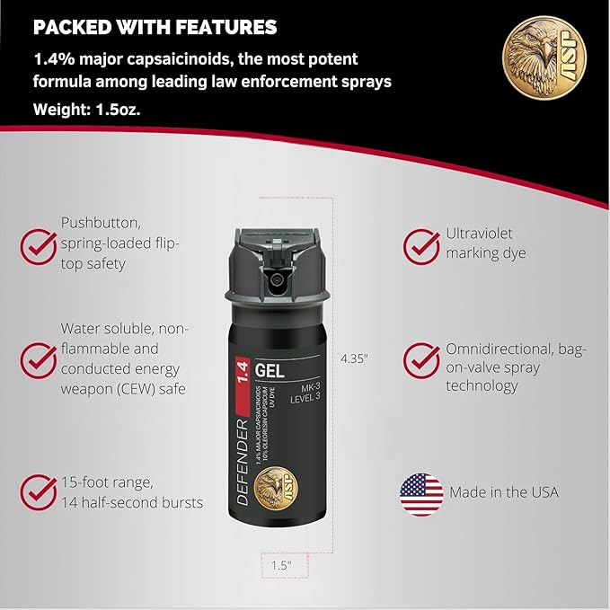 ASP Defender LE Pepper Spray, Self-Defense OC for Law Enforcement Professionals, Professional Grade Personal Defense Equipment, Personal Protection Device, 15-Foot Range