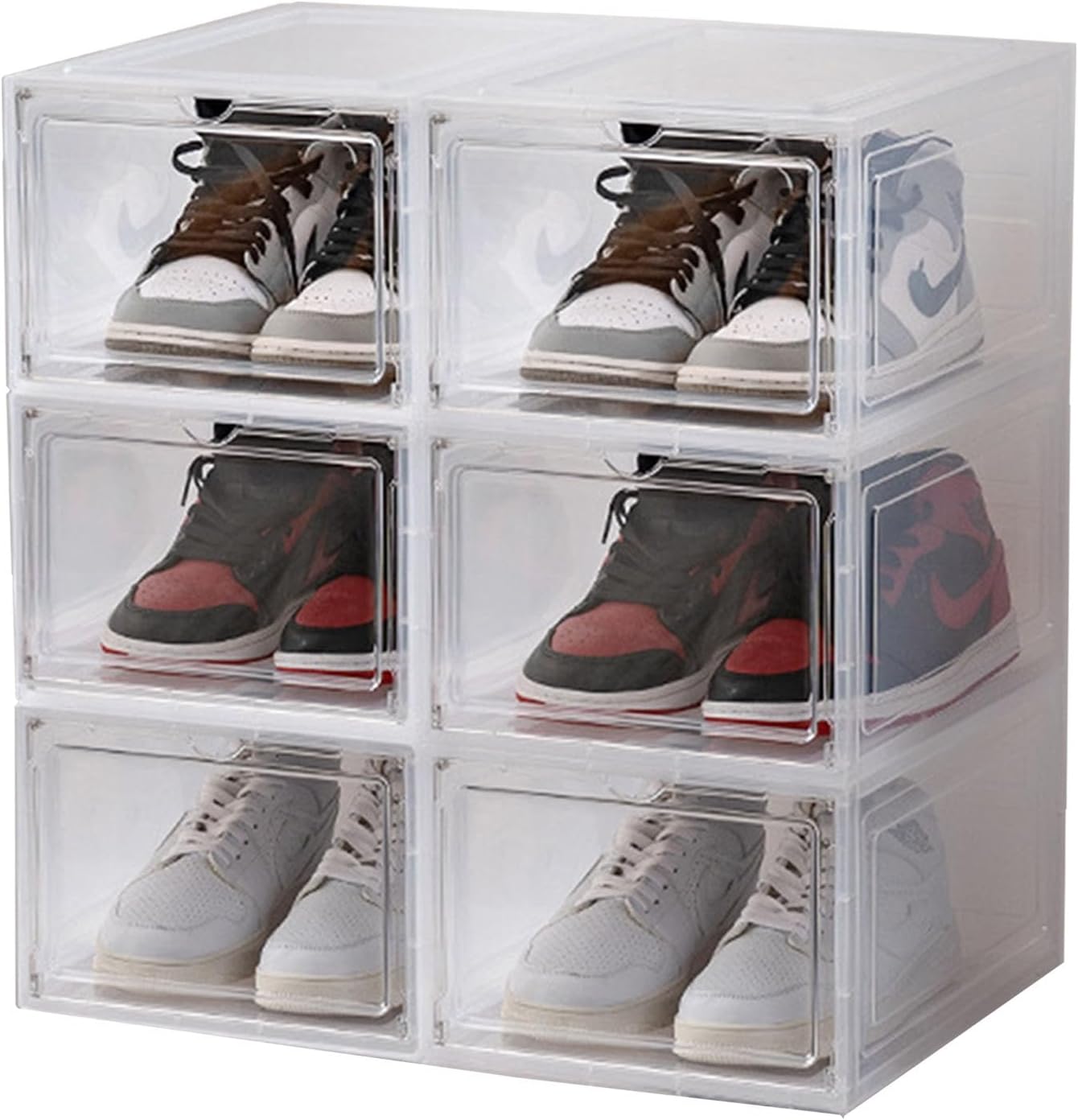 XXL Drop Front Shoe Storage Box Stackable, 6 Pack Shoe Display Case Fit US 15,Sneaker Storage Shoe Containers with Magnetic Door(6 PACK CLEAR)