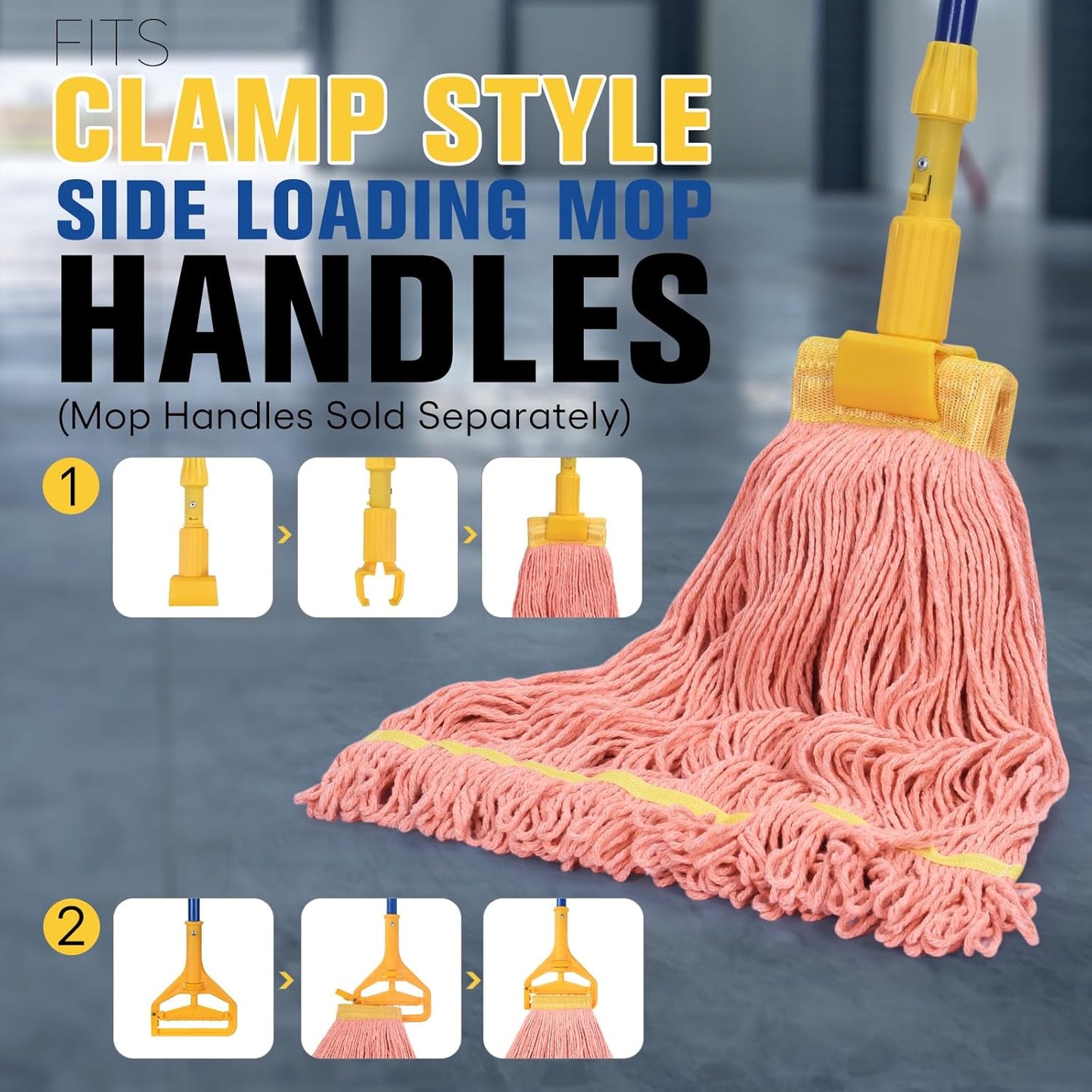 Matthew Cleaning Commercial Mop Head Replacement, 5 Inch Wide Headband, Looped End Cotton Blend String Wet Mops for Floor Cleaning, 24 oz Large, 6-Pack Orange
