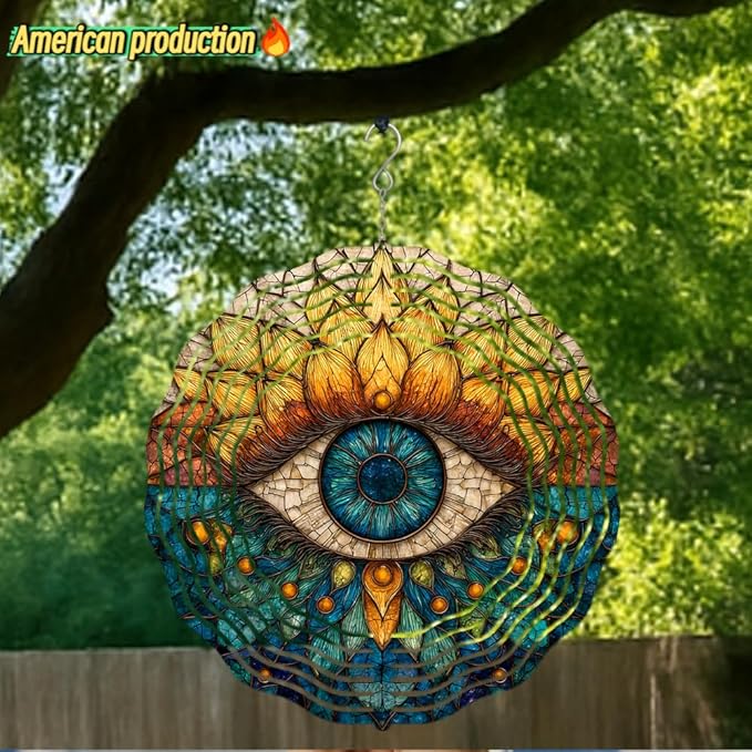 3D Wind Spinner for Garden - 10inch Stainless Steel with Double-Sided UV Printing | High-Resolution Images | Weather-Resistant Outdoor Spinning Decor for Patio, Yard & Gifts (Eye)