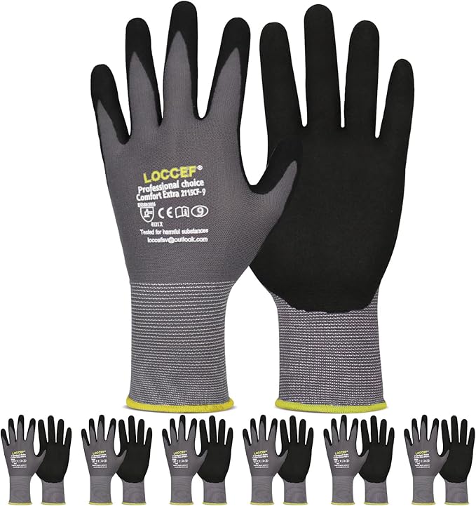 Work Gloves MicroFoam Nitrile Coated-6 Pairs,Seamless Knit Nylon Gloves,Gray Work gloves