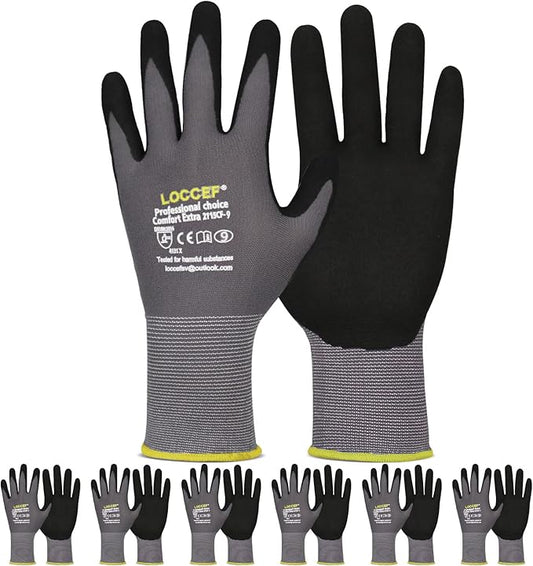 Work Gloves MicroFoam Nitrile Coated-6 Pairs,Seamless Knit Nylon Gloves,Gray Work gloves