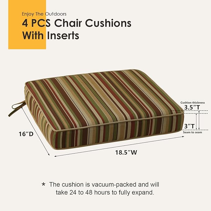 Outdoor Square Corner Seat Cushion, 18.5"x16"x3", Set of 4, Non Slip Seat Cushion Pads with Removable Cover for Patio Furniture, Garden Yard Lawn, Colorful Stripe