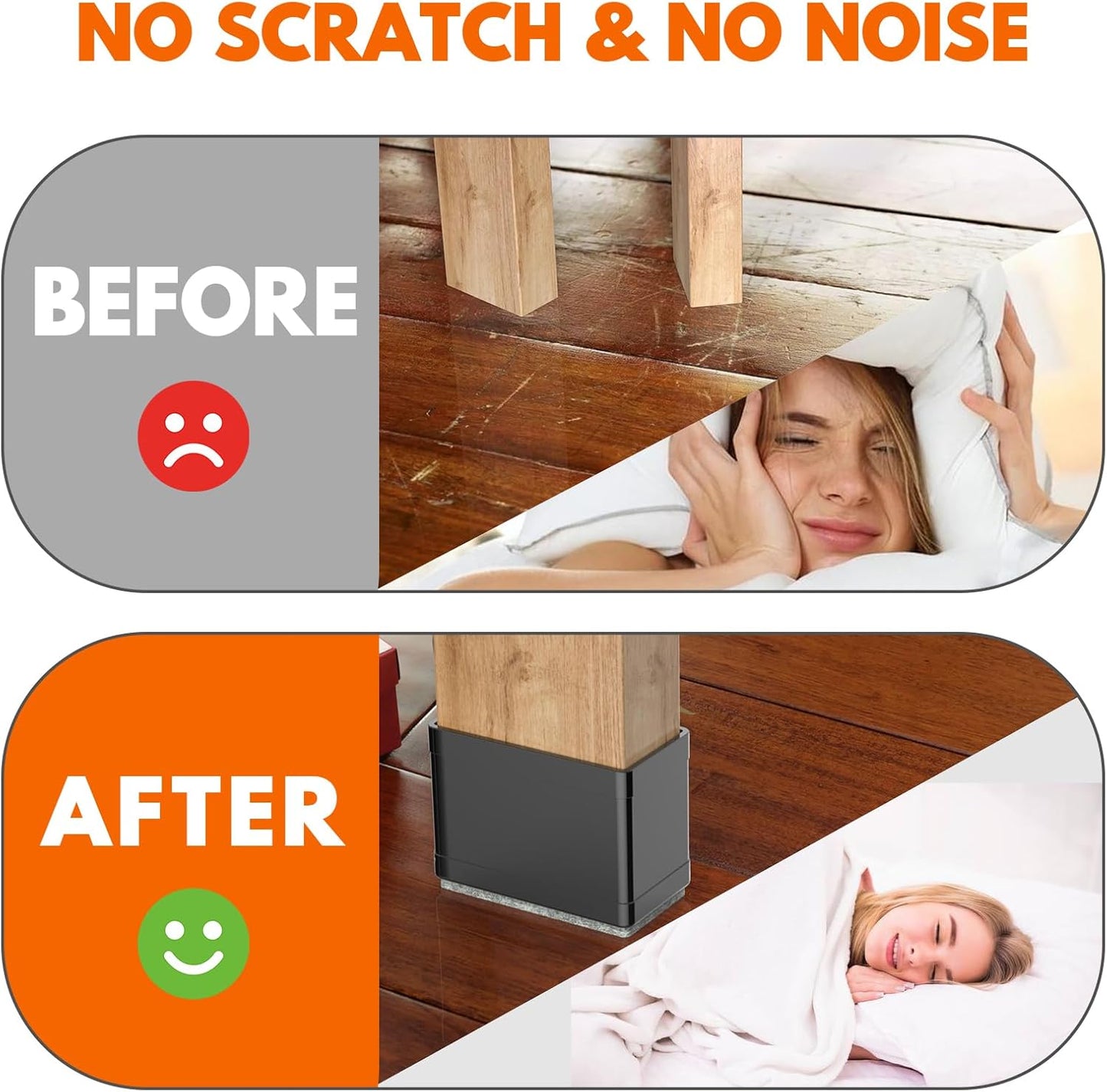 Rectangle Chair Leg Protectors for Hardwood Floors,16 PCS Silicone Covers to Protect Wood Tile Floors Felt Pads Furniture Leg Caps Reduce Noise. Easy to Move.(Black,1 x 2 Inch,Rectangle)