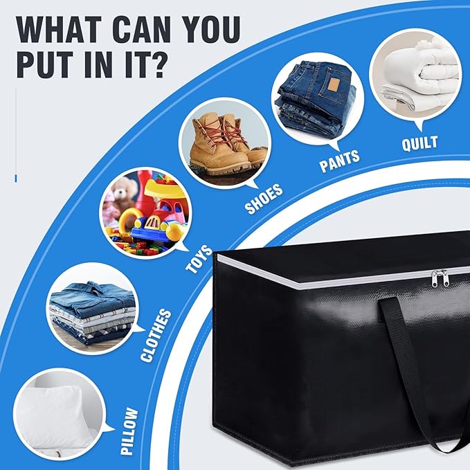 BlissTotes Collapsible Moving Bags - Heavy Duty Boxes with Zippers and Handles, Space Saving Packing Totes for Moving Supplies Storage (93L, 6-Pack, Black)