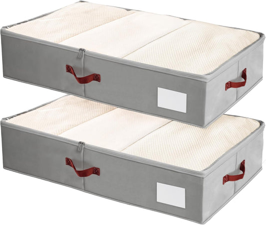 Criusia Under Bed Storage Bins with Clear PVC Lids – 2 Pack Large Underbed Organizers with Heavy-Duty Handles, Reinforced with 800G PP Panels & 80G Non-Woven Fabric – Waterproof & Foldable, Gery