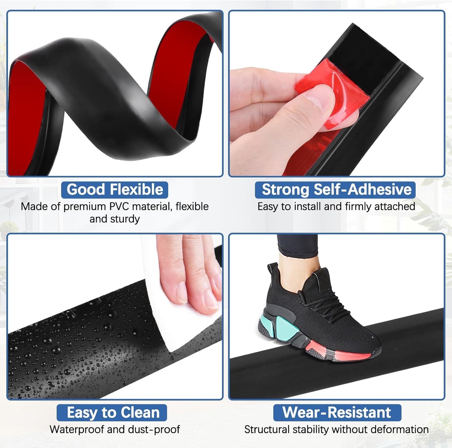 Vinyl Door Threshold Flooring Transition Strip Self Adhesive Carpet Edging Strip for Laminate Doorway Edge Threshold from 2/5" to 3/5" (Black, 10 Ft)