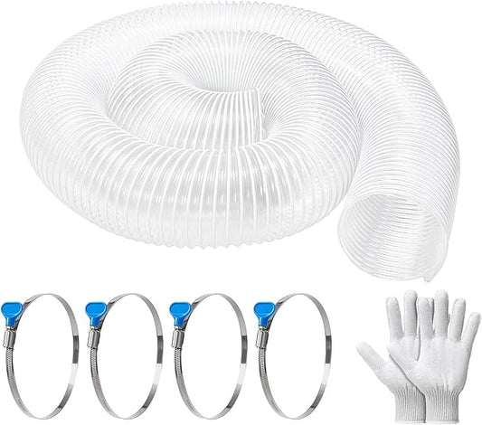 2 1/2" x 5' PVC Dust Collection Hose, Puncture-Resistant, Heavy-Duty Flexible Clear Fume Hose with Carbon Steel Wire Coil for Dust Collection Systems, Woodworking, Workshops