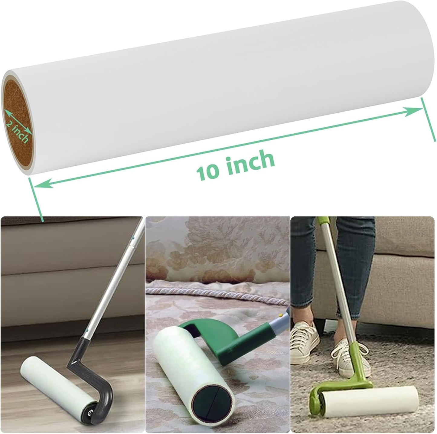 Large Lint Roller Refills 10 inch Wide Ultra Sticky Mega Roller Refills for Evercare Layers Smart Design Leo Cleaning Floor Roller for Removing Pet Hair, 3 Pack Total 180 Sheets